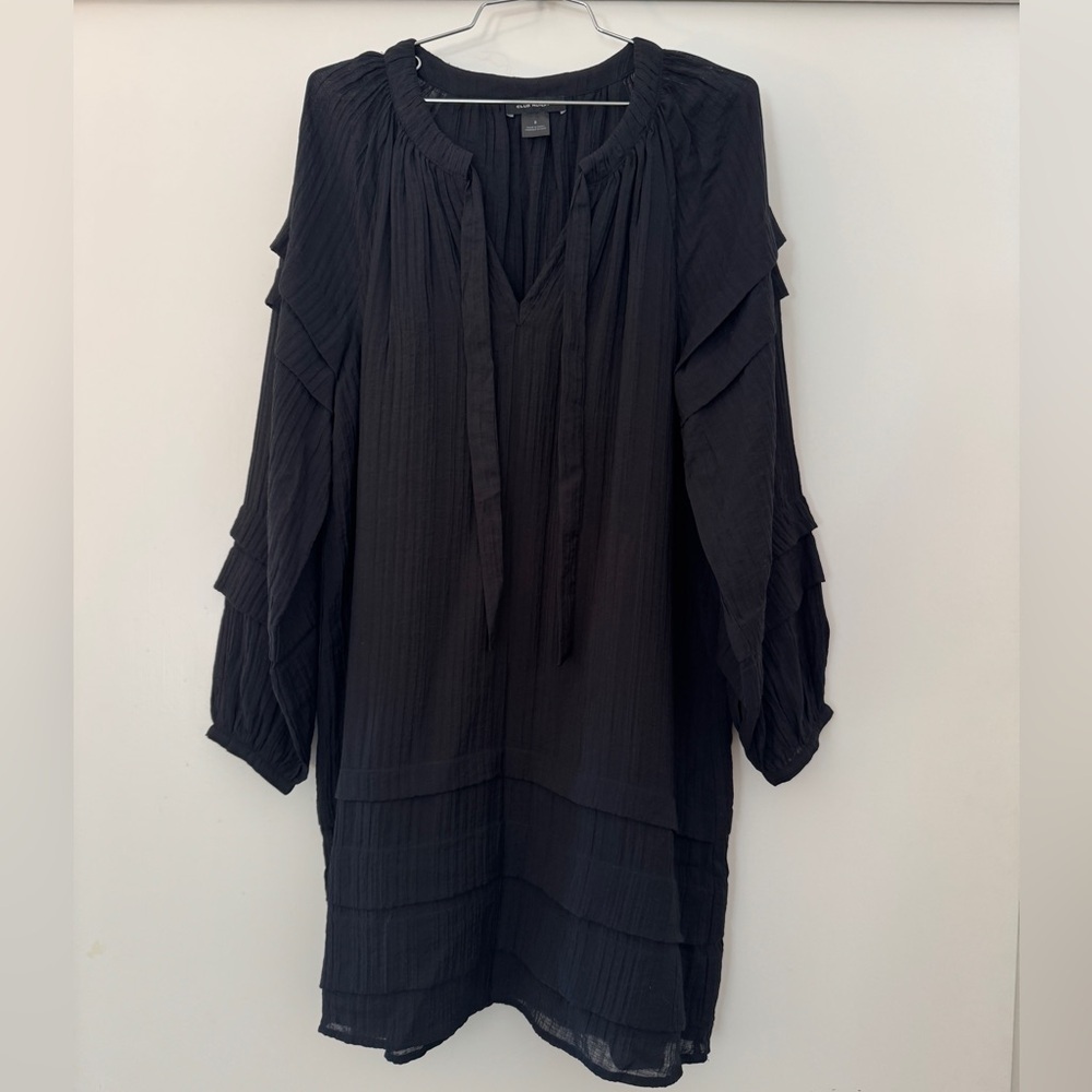 Club Monaco Black Smock Dress Size 8 Tie Neck Puff Sleeve Gauze